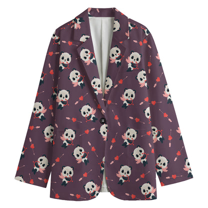 Cute Panda Cupid Valentine Pattern Print Women's Blazer