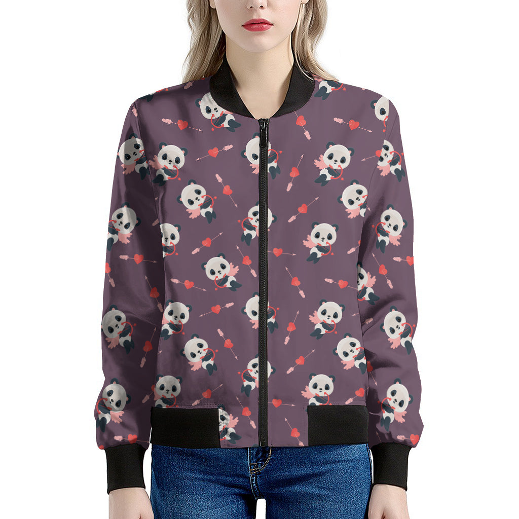 Cute Panda Cupid Valentine Pattern Print Women's Bomber Jacket