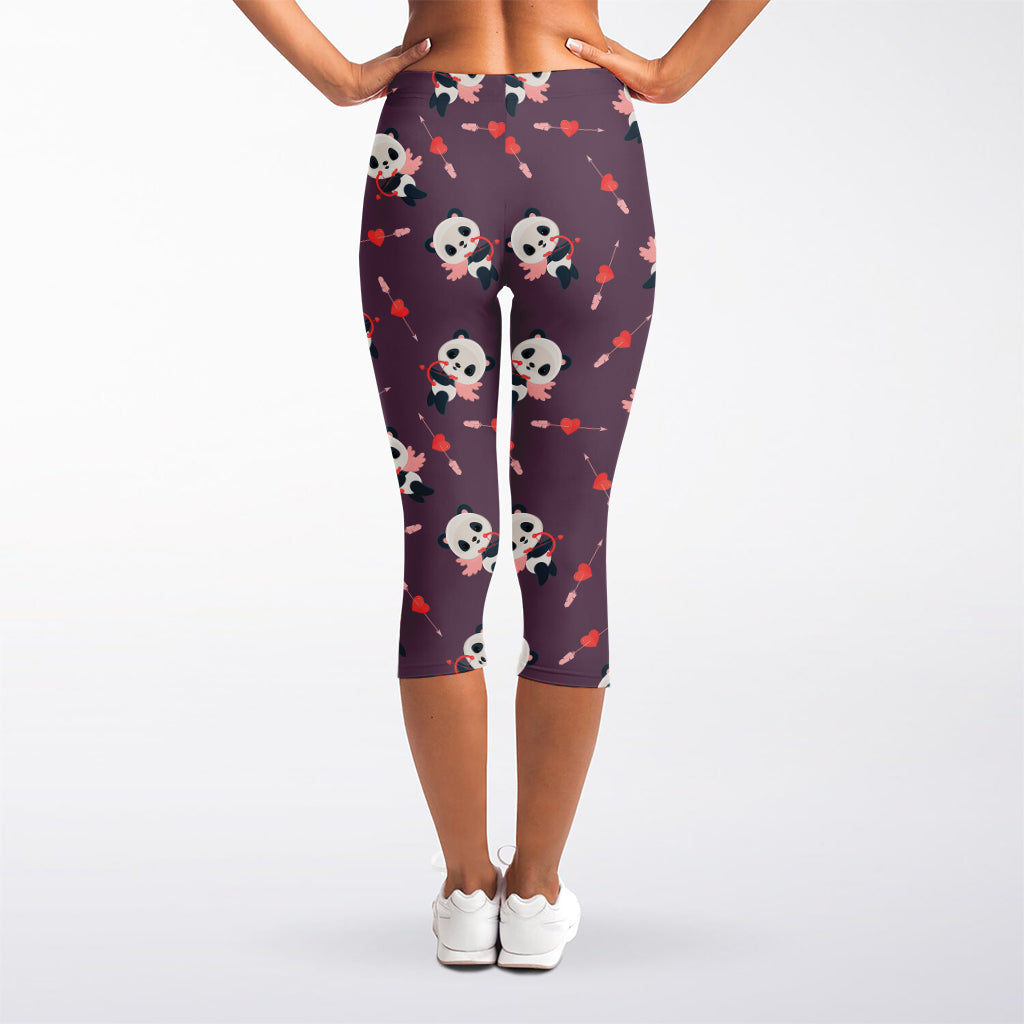 Cute Panda Cupid Valentine Pattern Print Women's Capri Leggings