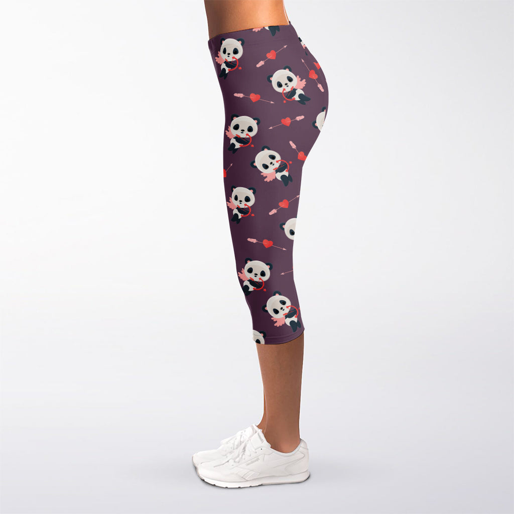 Cute Panda Cupid Valentine Pattern Print Women's Capri Leggings