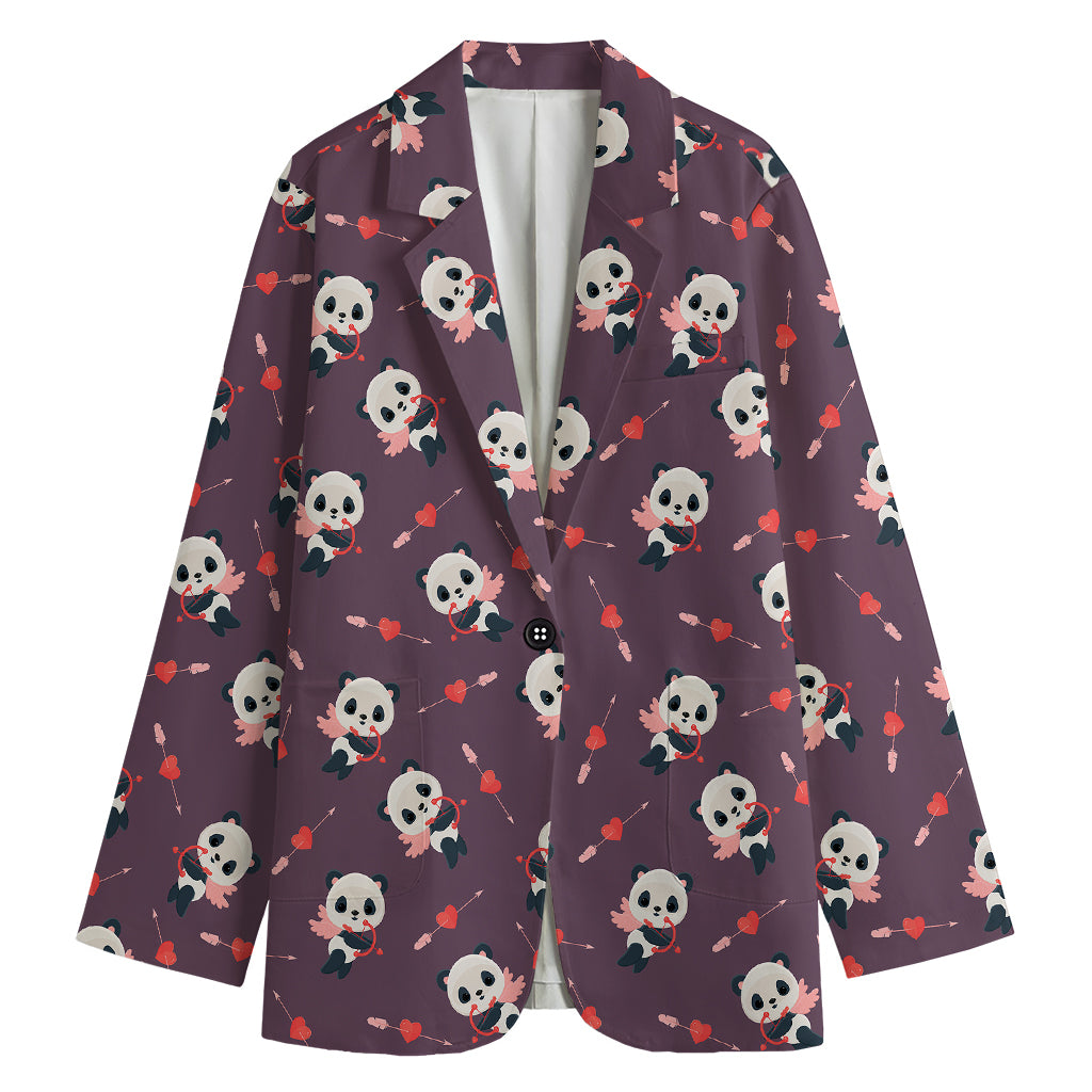 Cute Panda Cupid Valentine Pattern Print Women's Cotton Blazer