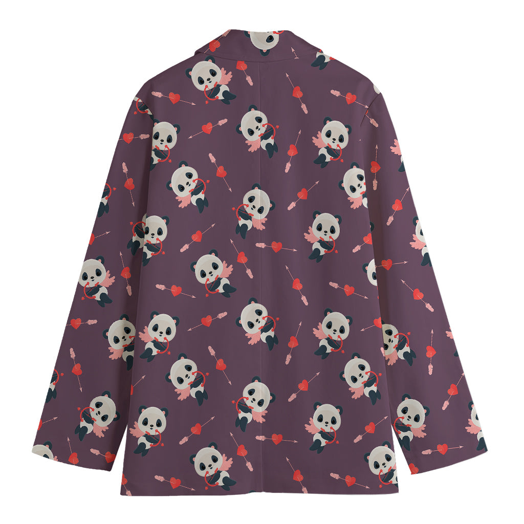 Cute Panda Cupid Valentine Pattern Print Women's Cotton Blazer