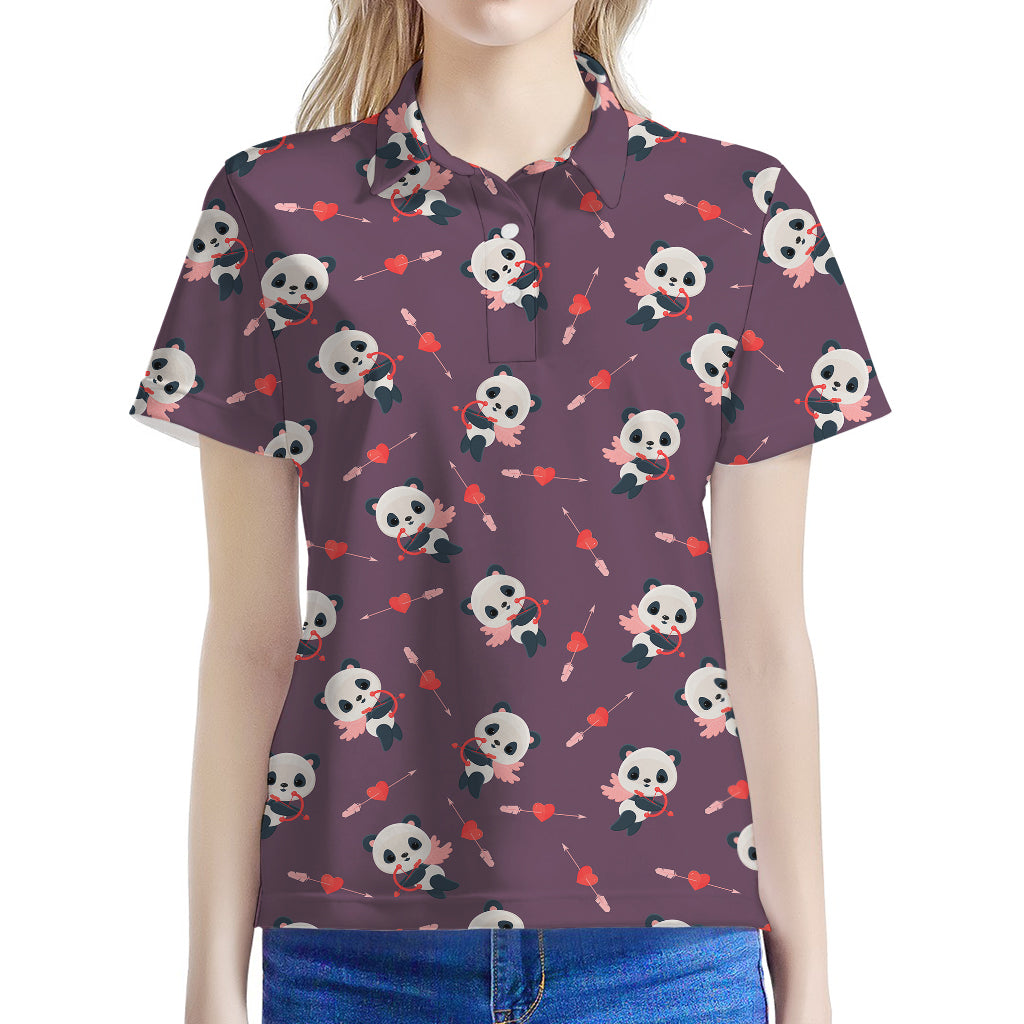 Cute Panda Cupid Valentine Pattern Print Women's Polo Shirt