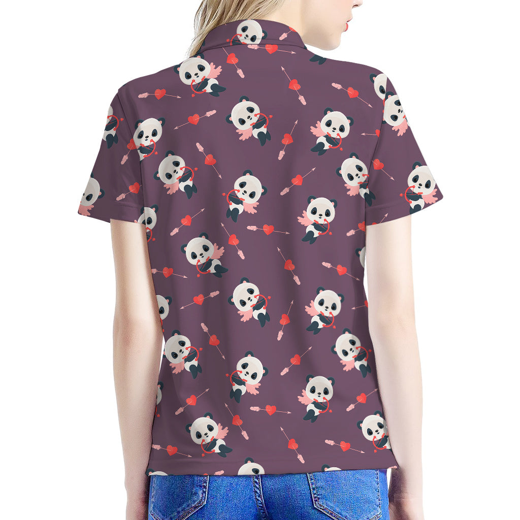 Cute Panda Cupid Valentine Pattern Print Women's Polo Shirt