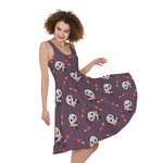 Cute Panda Cupid Valentine Pattern Print Women's Sleeveless Dress