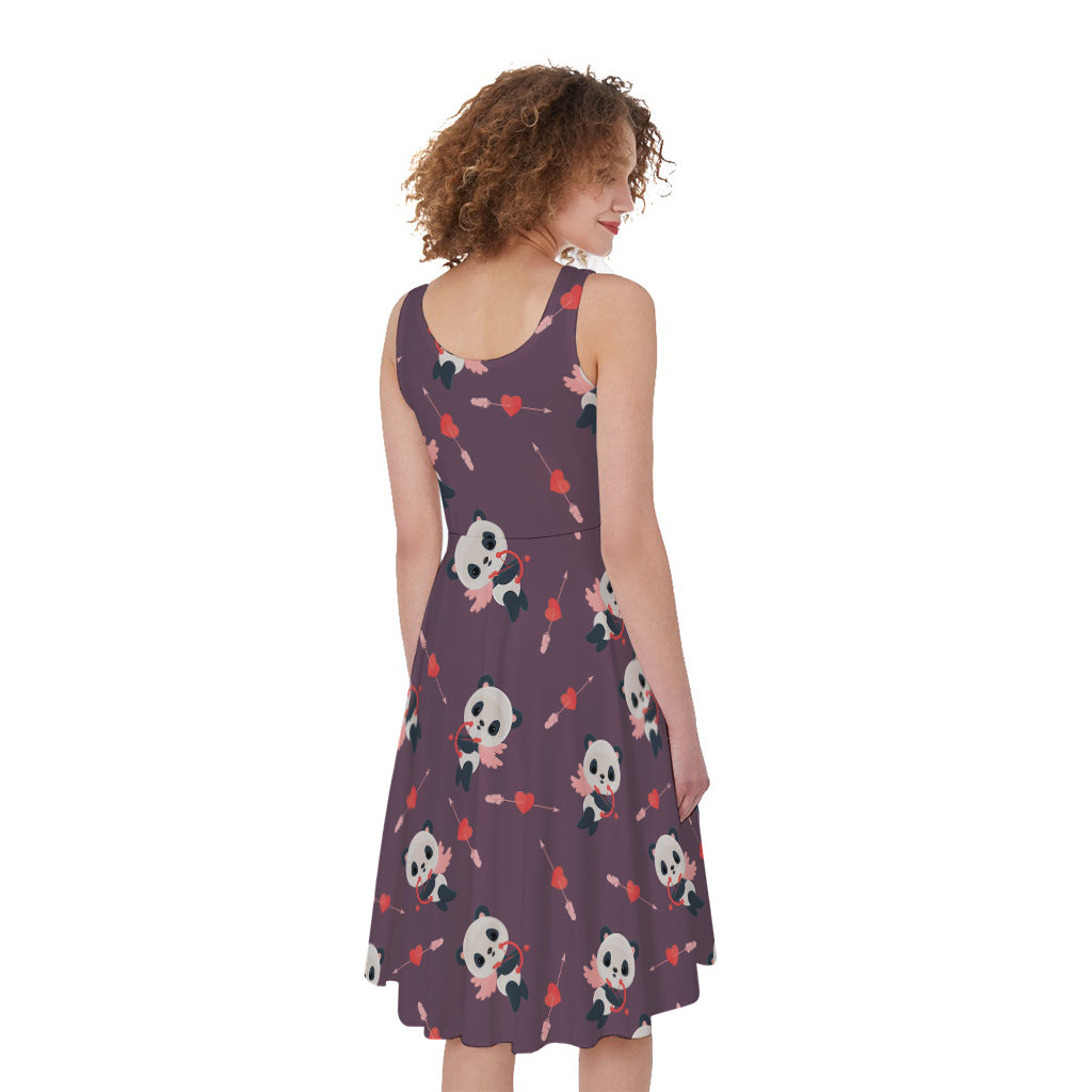 Cute Panda Cupid Valentine Pattern Print Women's Sleeveless Dress