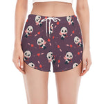 Cute Panda Cupid Valentine Pattern Print Women's Split Running Shorts