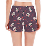 Cute Panda Cupid Valentine Pattern Print Women's Split Running Shorts