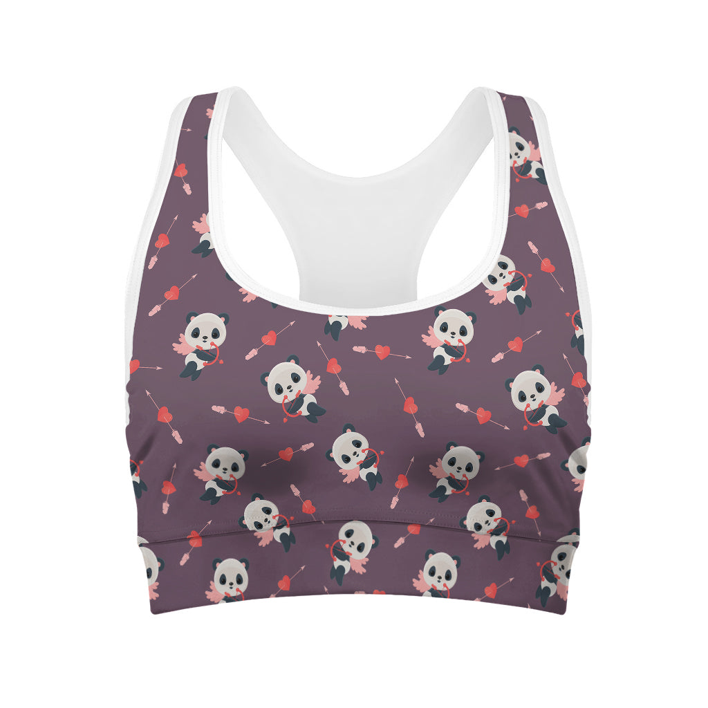 Cute Panda Cupid Valentine Pattern Print Women's Sports Bra