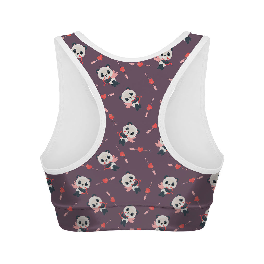 Cute Panda Cupid Valentine Pattern Print Women's Sports Bra