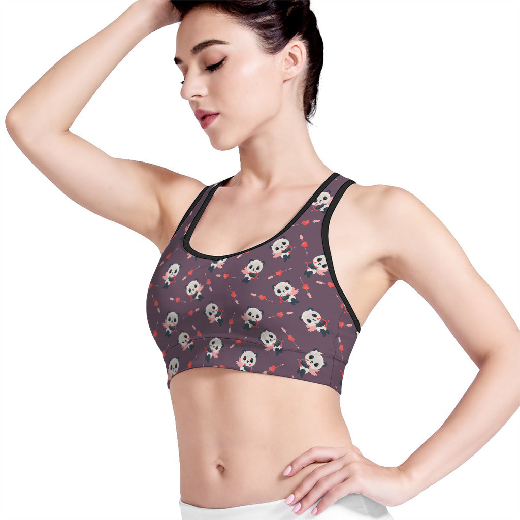 Cute Panda Cupid Valentine Pattern Print Women's Sports Bra