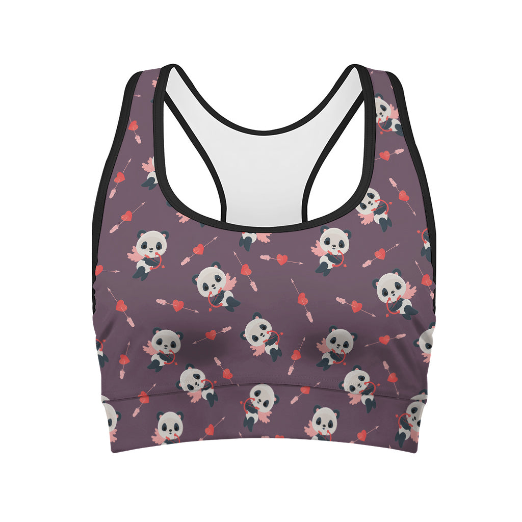 Cute Panda Cupid Valentine Pattern Print Women's Sports Bra