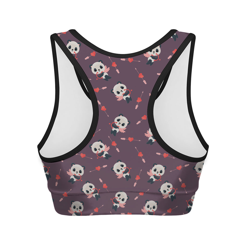 Cute Panda Cupid Valentine Pattern Print Women's Sports Bra