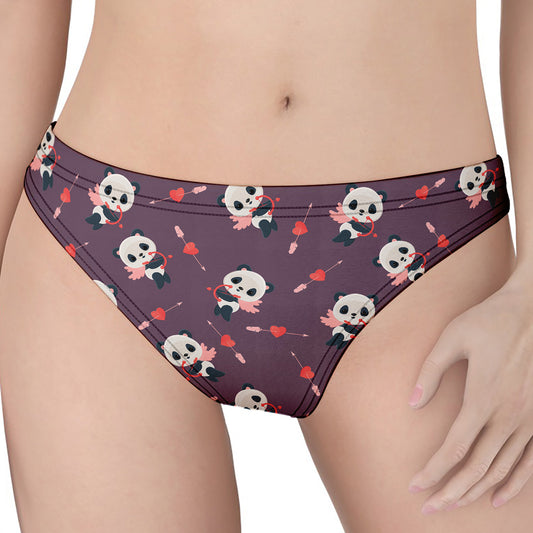 Cute Panda Cupid Valentine Pattern Print Women's Thong
