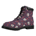 Cute Panda Cupid Valentine Pattern Print Padded Collar Lace Up Boots