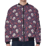 Cute Panda Cupid Valentine Pattern Print Zip Sleeve Bomber Jacket