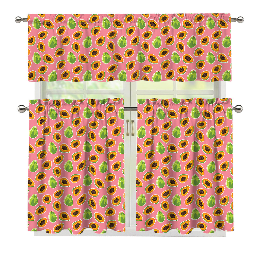 Cute Papaya Pattern Print 3 Piece Kitchen Curtains