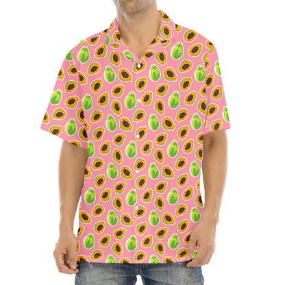 Cute Papaya Pattern Print Aloha Shirt