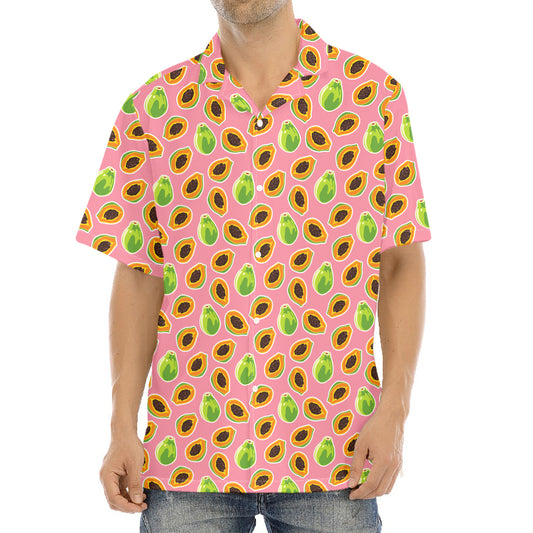 Cute Papaya Pattern Print Aloha Shirt