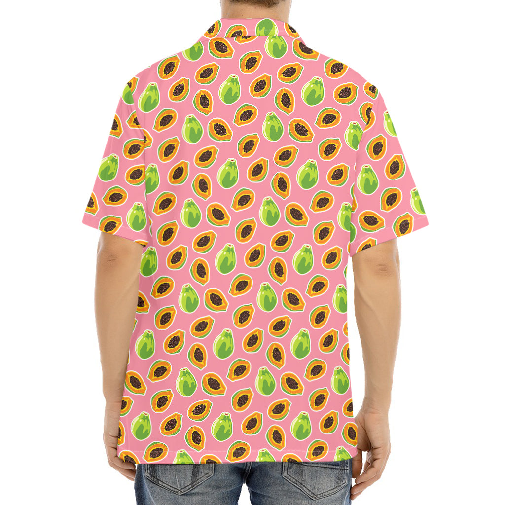 Cute Papaya Pattern Print Aloha Shirt