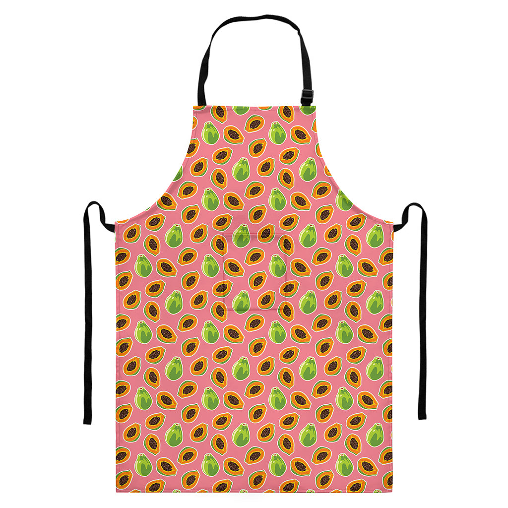 Cute Papaya Pattern Print Bib Apron With Pocket