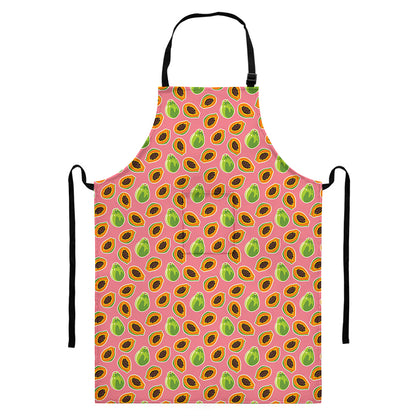 Cute Papaya Pattern Print Bib Apron With Pocket