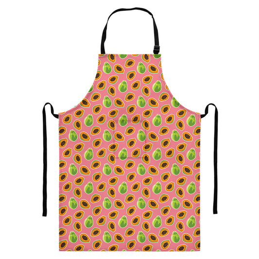 Cute Papaya Pattern Print Bib Apron With Pocket