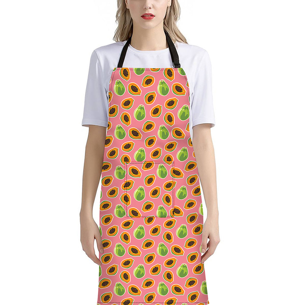 Cute Papaya Pattern Print Bib Apron With Pocket