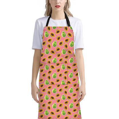 Cute Papaya Pattern Print Bib Apron With Pocket