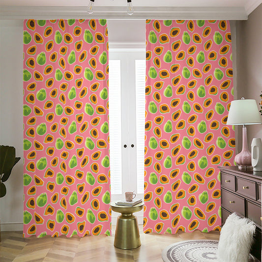 Cute Papaya Pattern Print Blackout Pencil Pleat Curtains