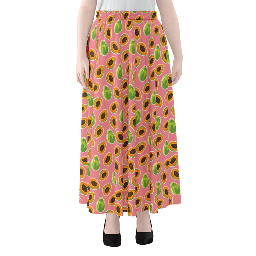 Cute Papaya Pattern Print Chiffon Maxi Skirt