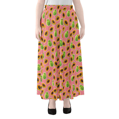 Cute Papaya Pattern Print Chiffon Maxi Skirt