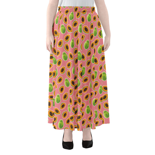 Cute Papaya Pattern Print Chiffon Maxi Skirt
