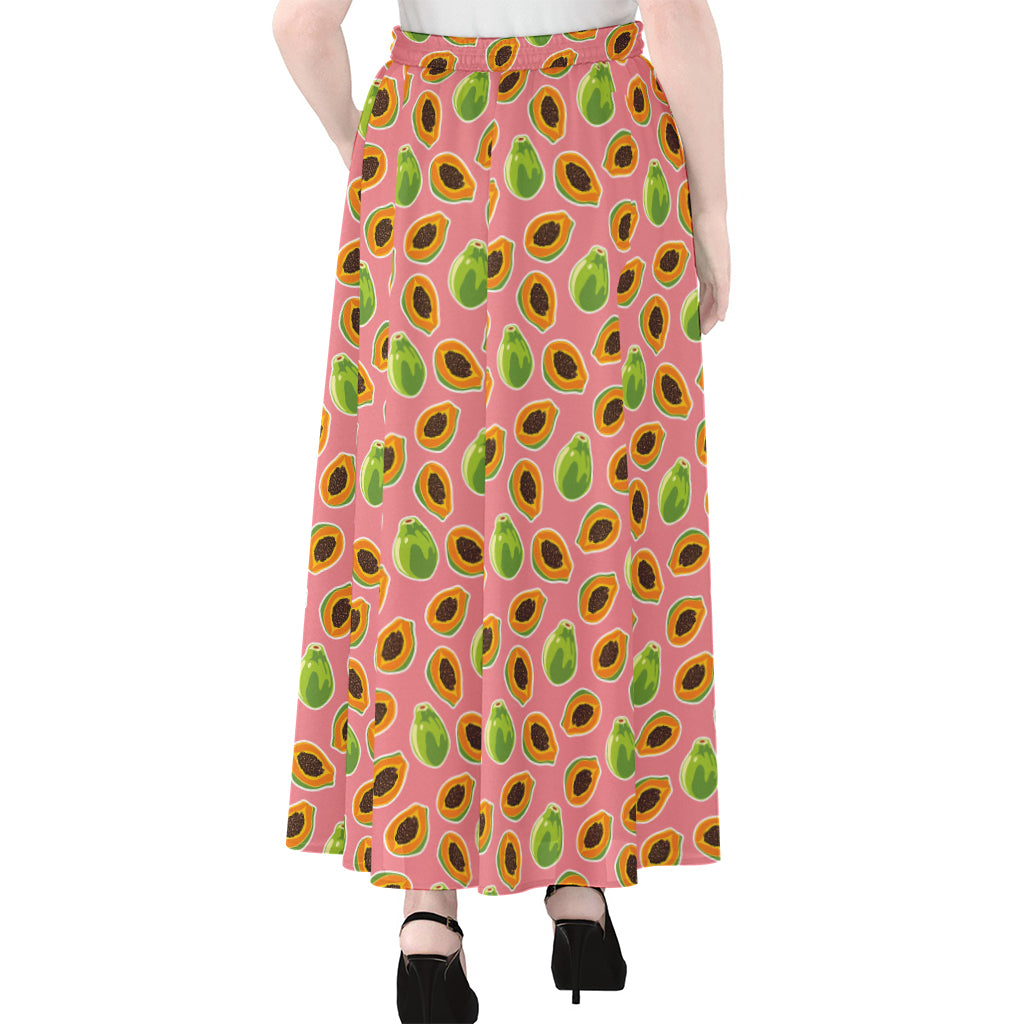 Cute Papaya Pattern Print Chiffon Maxi Skirt
