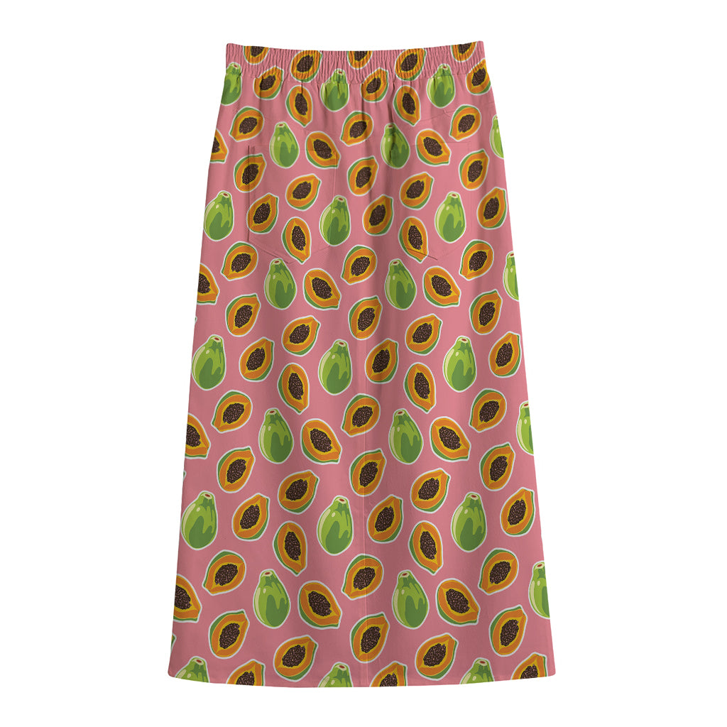 Cute Papaya Pattern Print Cotton Front Slit Maxi Skirt