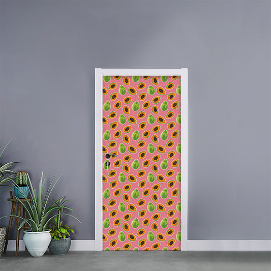 Cute Papaya Pattern Print Door Sticker