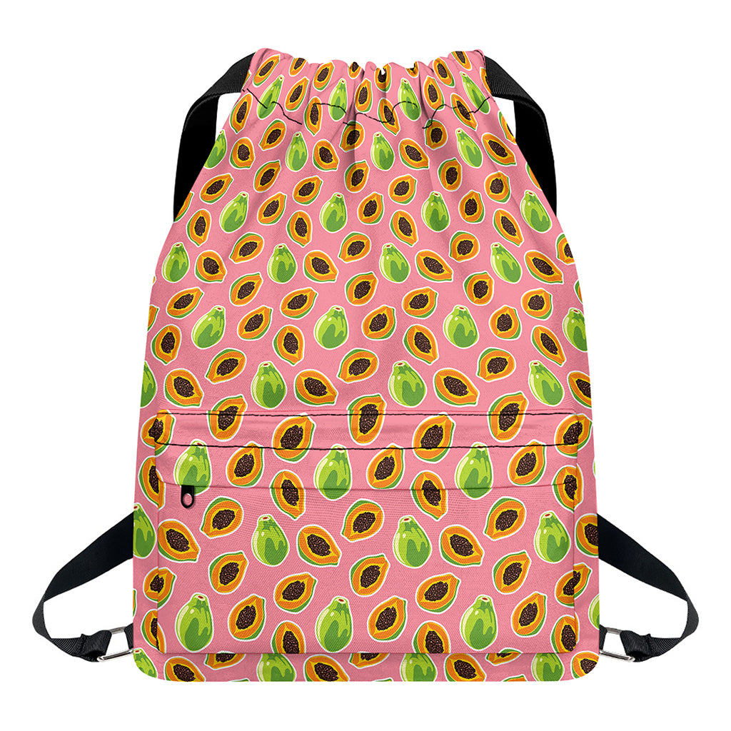 Cute Papaya Pattern Print Drawstring Backpack