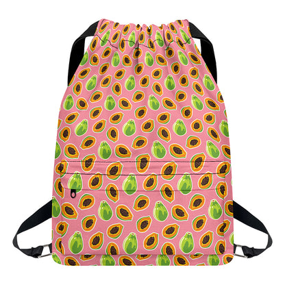 Cute Papaya Pattern Print Drawstring Backpack