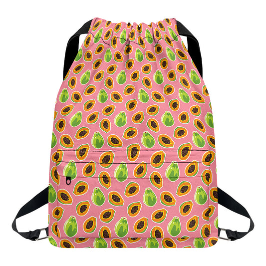 Cute Papaya Pattern Print Drawstring Backpack