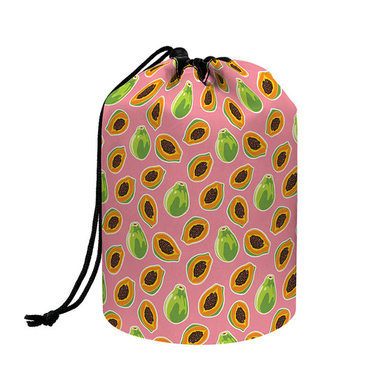 Cute Papaya Pattern Print Drawstring Makeup Bag