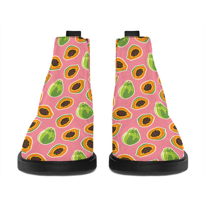 Cute Papaya Pattern Print Flat Ankle Boots