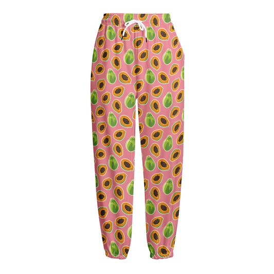 Cute Papaya Pattern Print Fleece Lined Knit Pants