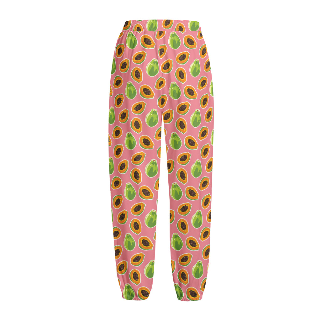Cute Papaya Pattern Print Fleece Lined Knit Pants