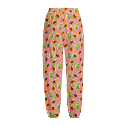 Cute Papaya Pattern Print Fleece Lined Knit Pants