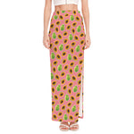 Cute Papaya Pattern Print High Slit Maxi Skirt