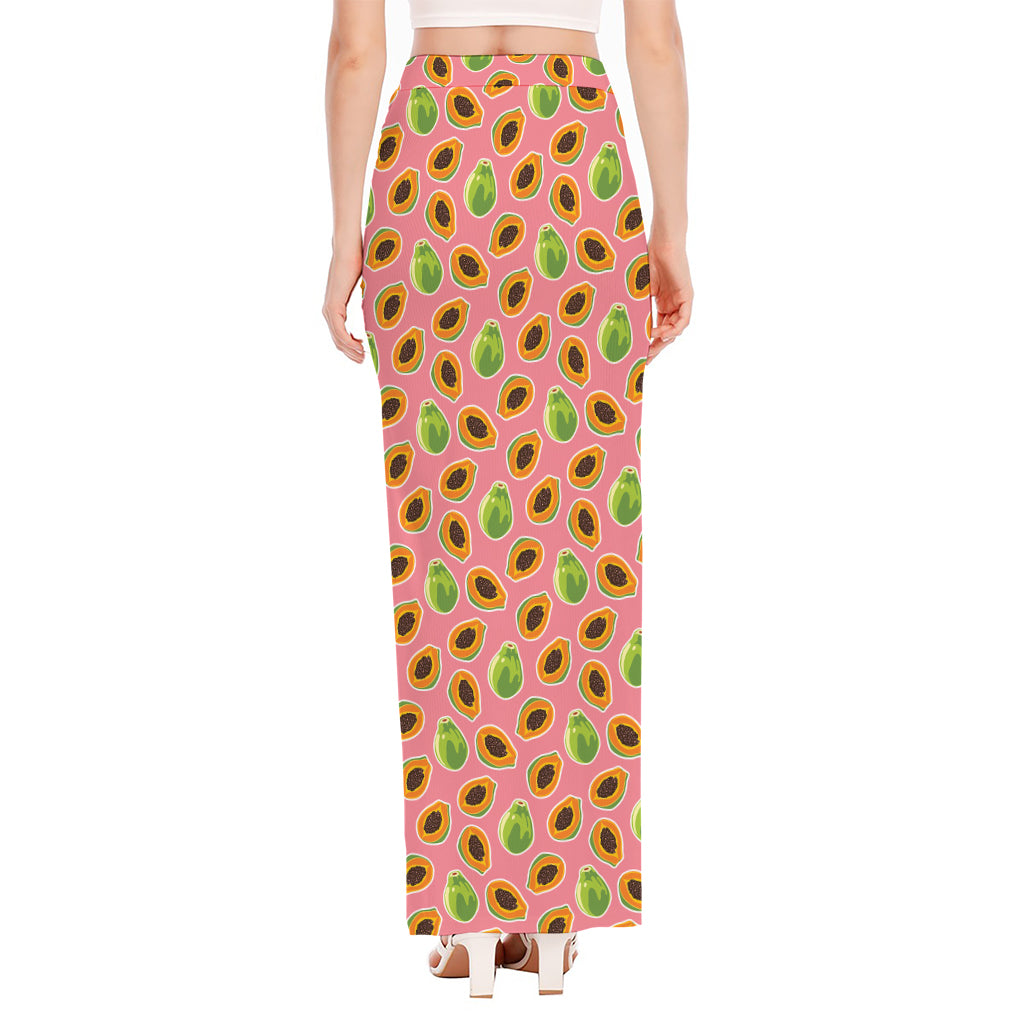 Cute Papaya Pattern Print High Slit Maxi Skirt