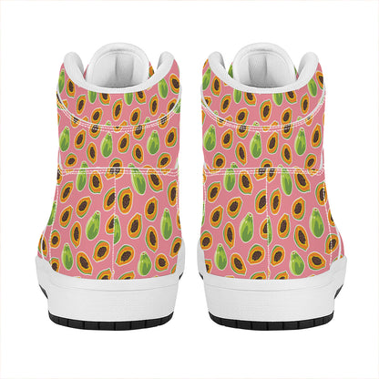 Cute Papaya Pattern Print High Top Leather Sneakers