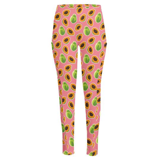 Cute Papaya Pattern Print High-Waisted Pocket Leggings