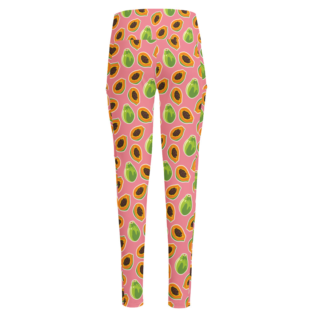 Cute Papaya Pattern Print High-Waisted Pocket Leggings
