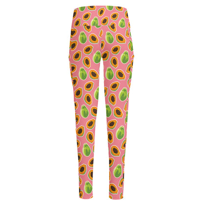 Cute Papaya Pattern Print High-Waisted Pocket Leggings
